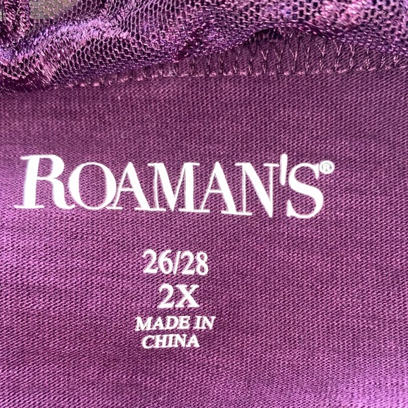Roaman's Size 2X 26/28 Dark Purple Three Quarter Sleeve Shirt with Lace - Picture 8 of 13